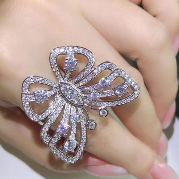 NEW! Dainty 18K White Gold & Sterling Silver Diamond Butterfly Ring - Picture 6 of 7